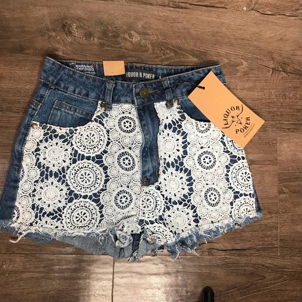NEW Liquor & Poket lace denim cut off shorts